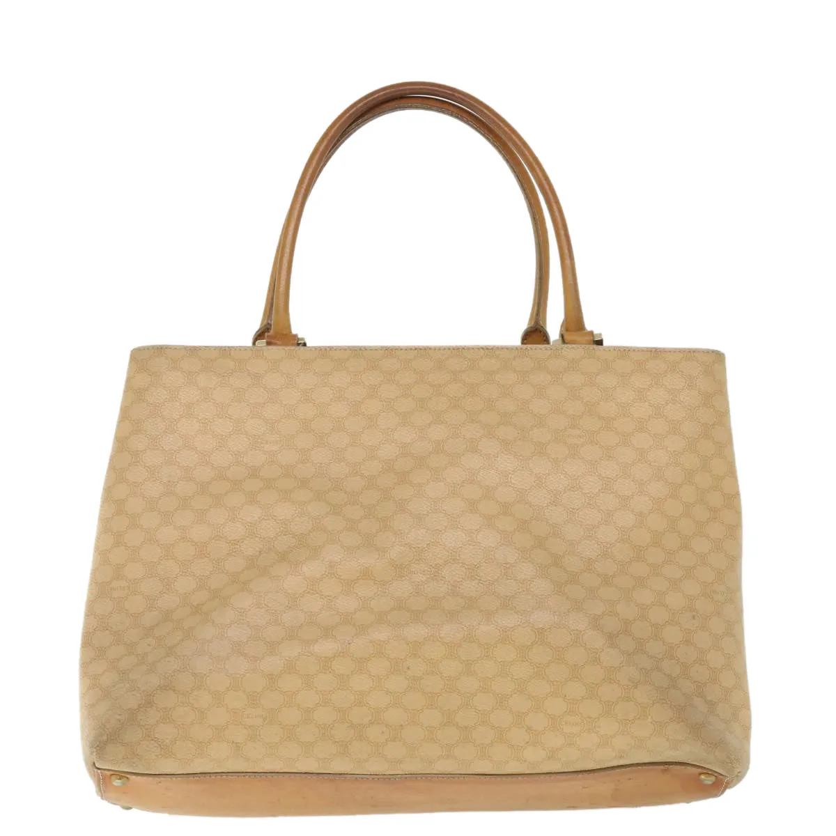 CELINE Macadam Canvas Tote Bag PVC Leather Beige Auth 56305