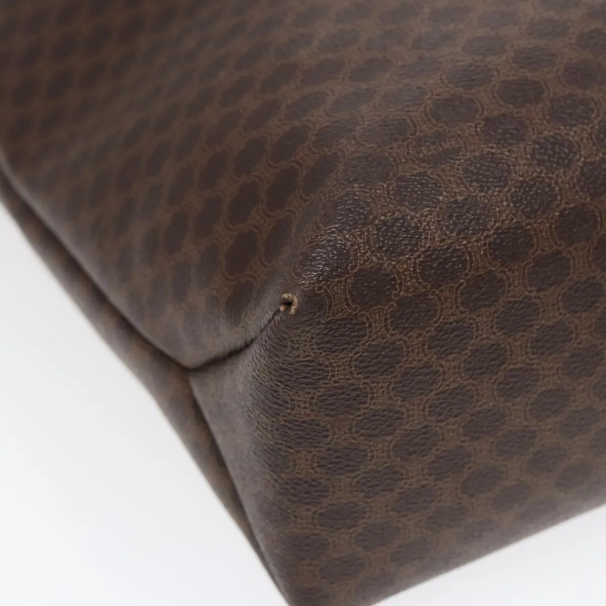 CELINE Macadam Canvas Tote Bag PVC Leather Brown Gold Auth 88503