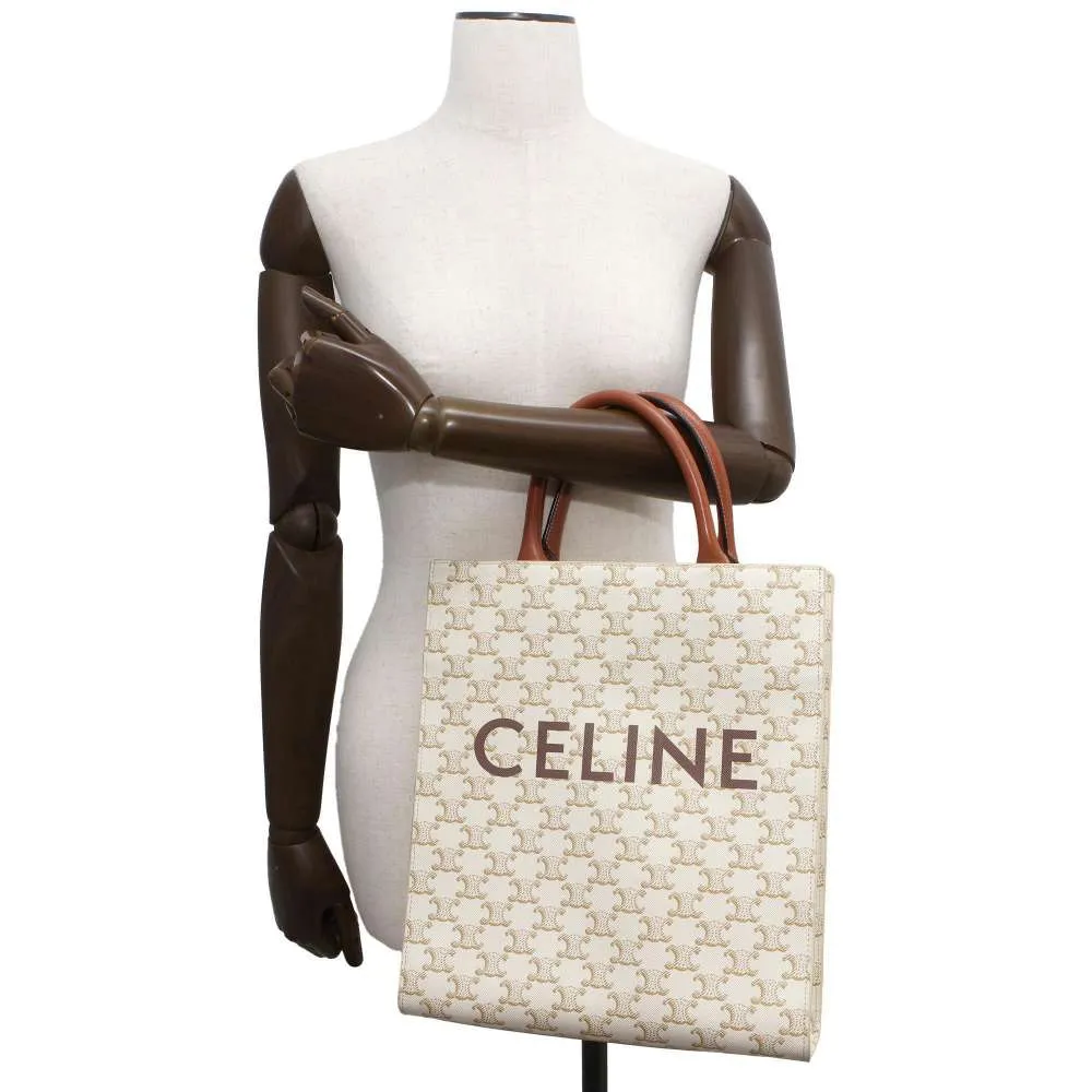 CELINE Vertical Kaba 2WAY Tote Bag Beige/Brown PVC Leather Size Small