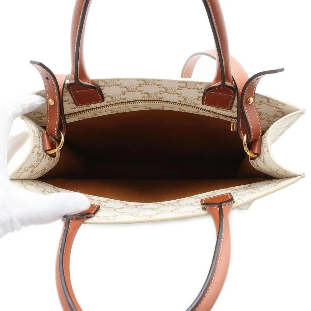 CELINE Vertical Kaba 2WAY Tote Bag Beige/Brown PVC Leather Size Small