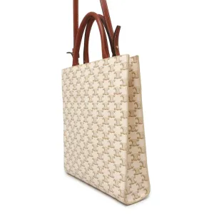 CELINE Vertical Kaba 2WAY Tote Bag Beige/Brown PVC Leather Size Small