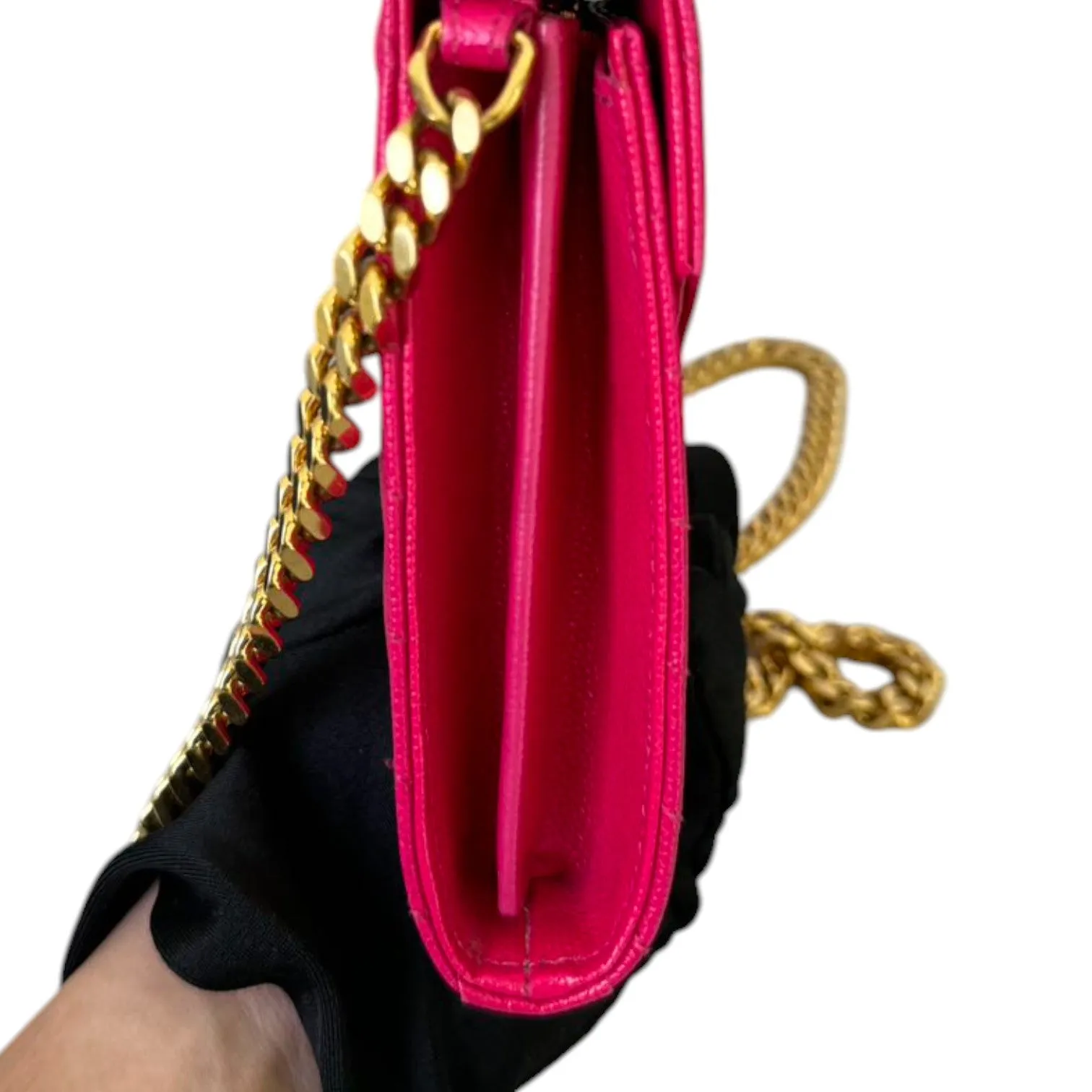 Chain Wallet Grain De Poudre Matelasse Chevron Monogram Pink GHW