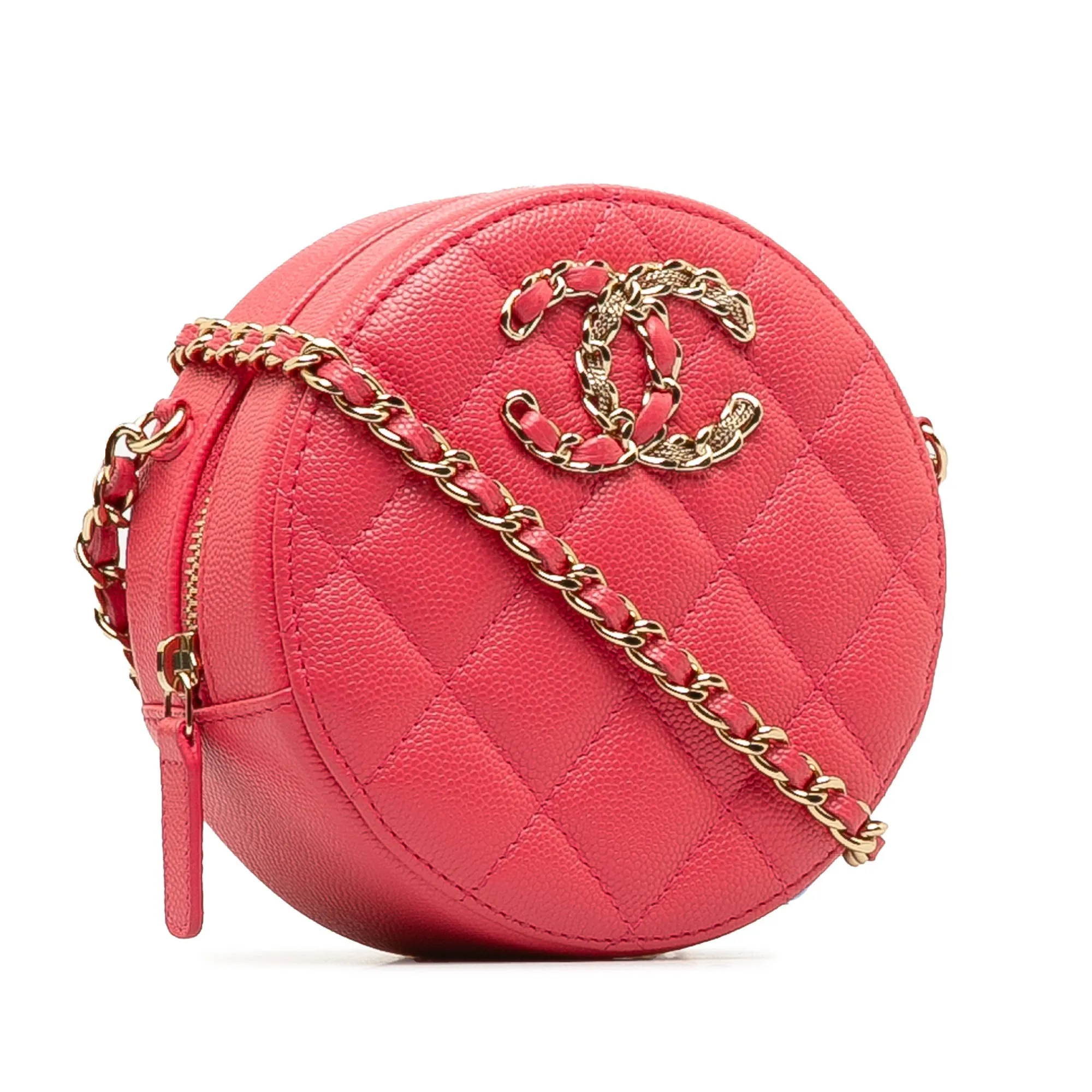 CHANEL 19 Round Caviar Clutch With Chain Crossbody Bag
