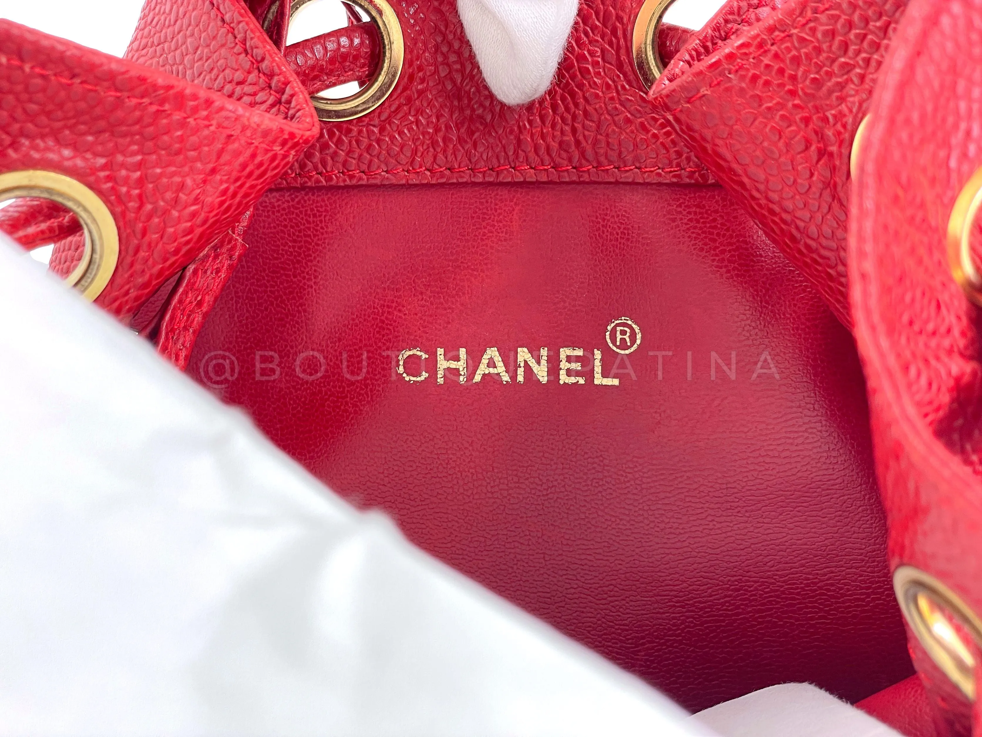 Chanel 1994 Vintage Red Caviar Bucket Bag Drawstring 24k GHW