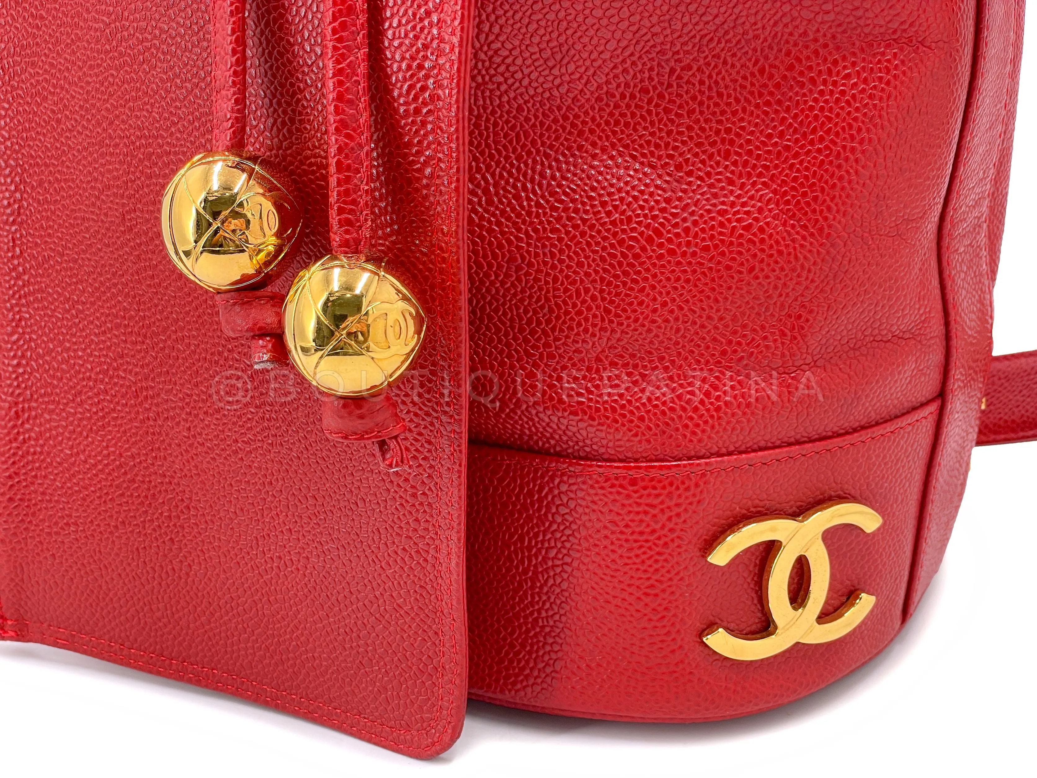 Chanel 1994 Vintage Red Caviar Bucket Bag Drawstring 24k GHW