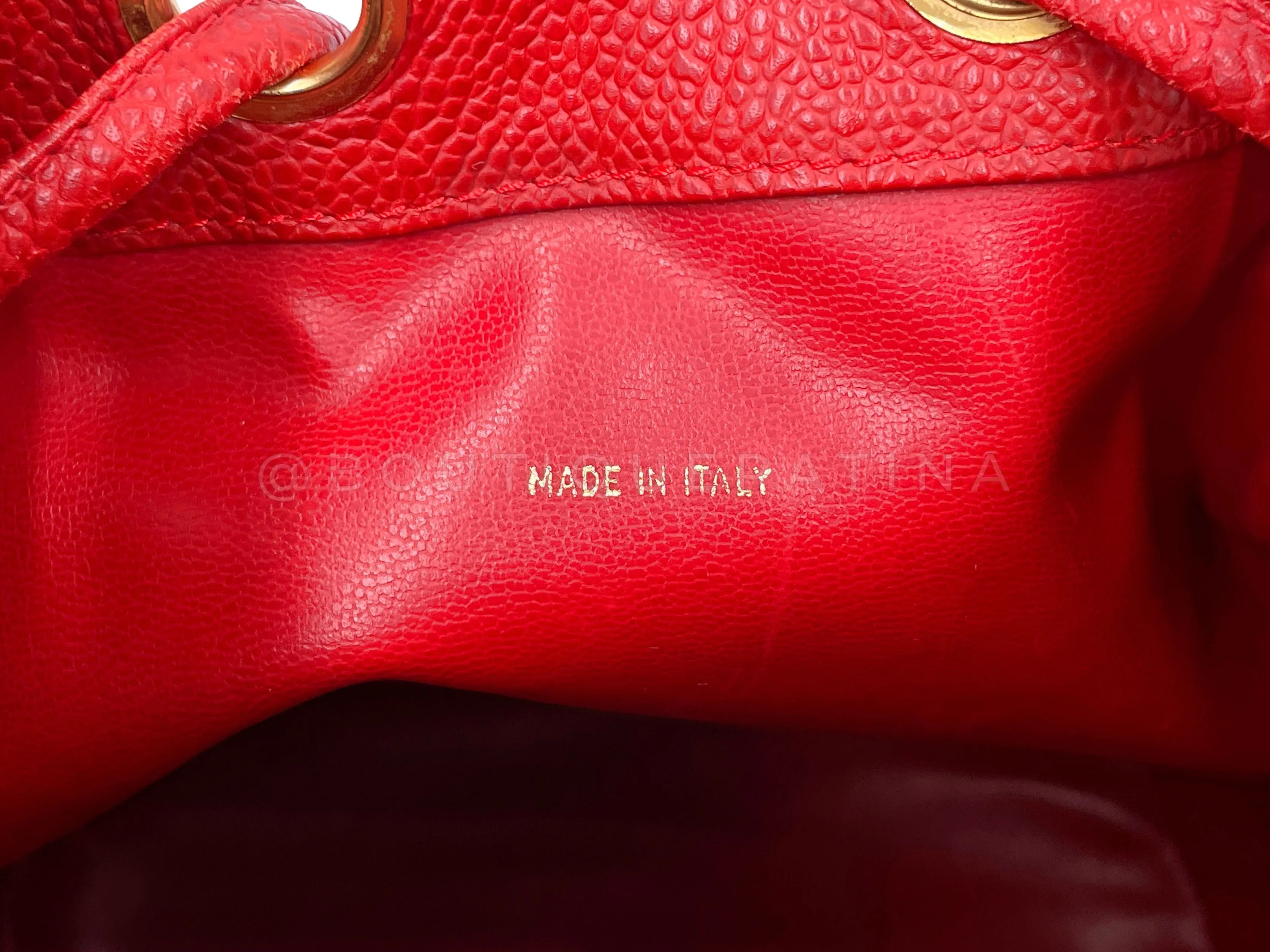 Chanel 1994 Vintage Red Caviar Bucket Bag Drawstring 24k GHW