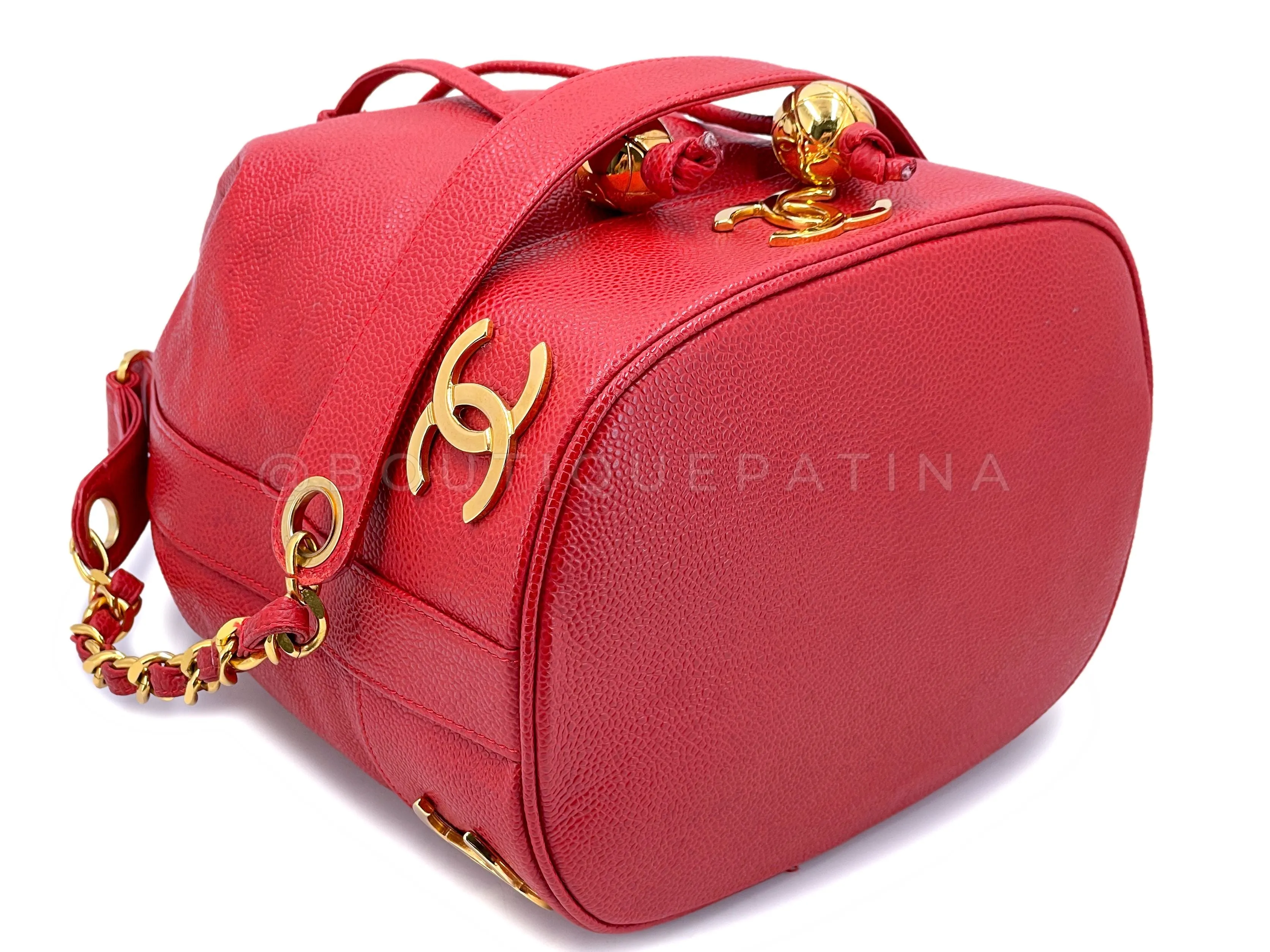 Chanel 1994 Vintage Red Caviar Bucket Bag Drawstring 24k GHW