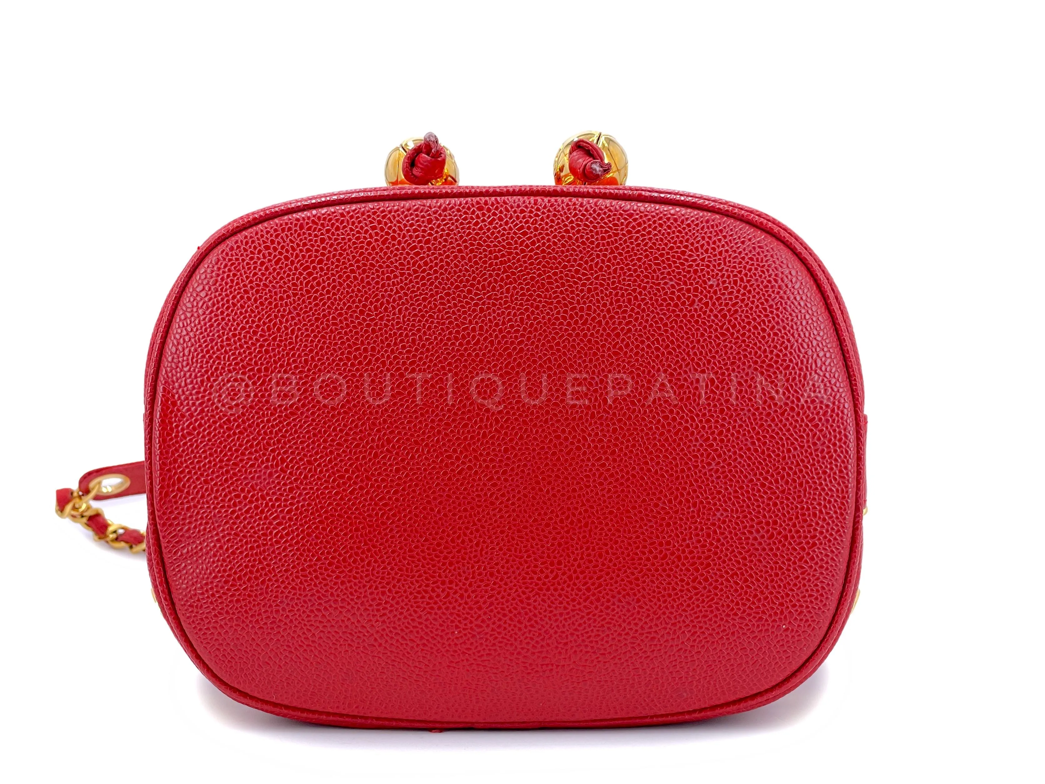 Chanel 1994 Vintage Red Caviar Bucket Bag Drawstring 24k GHW