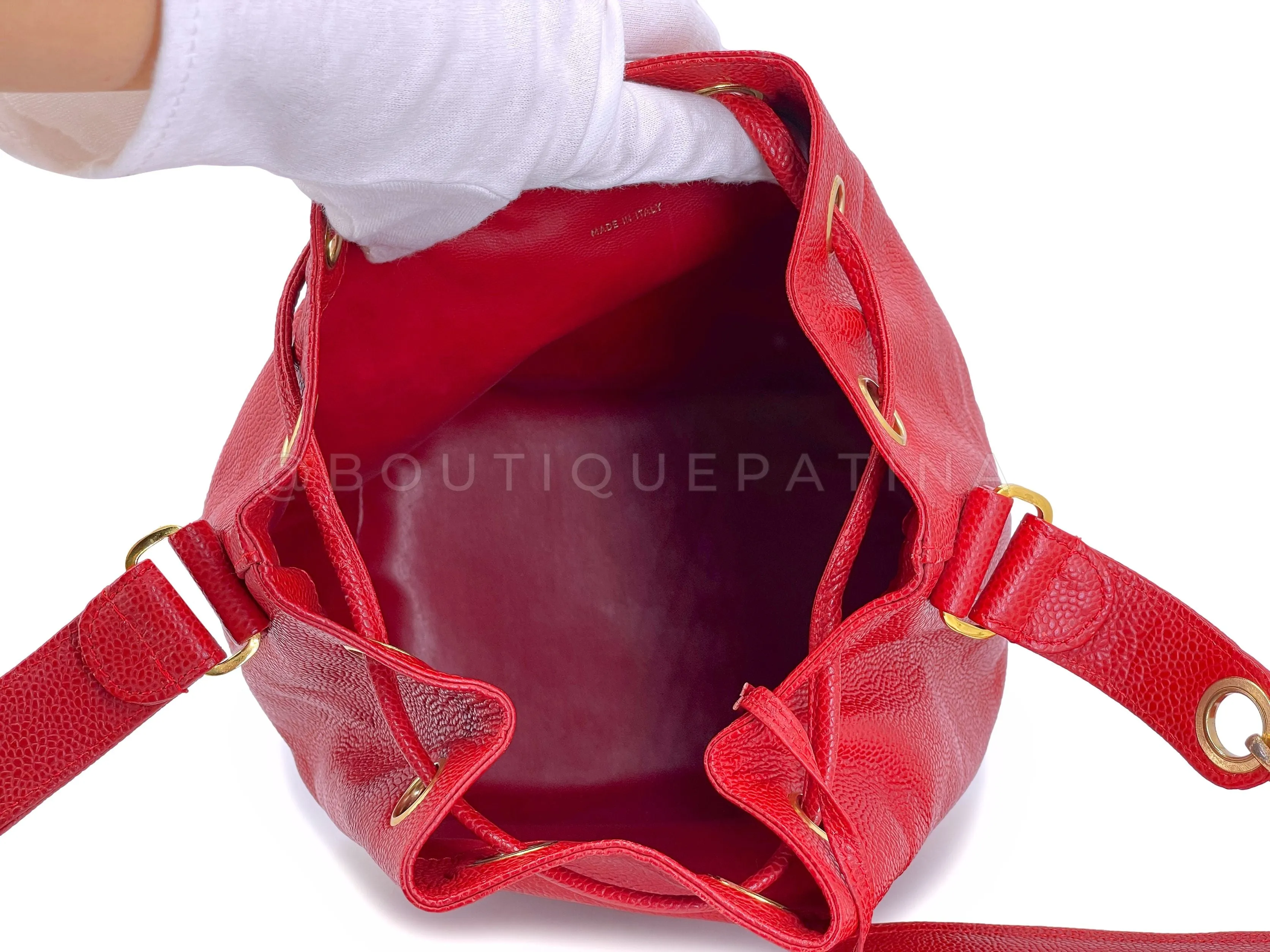 Chanel 1994 Vintage Red Caviar Bucket Bag Drawstring 24k GHW