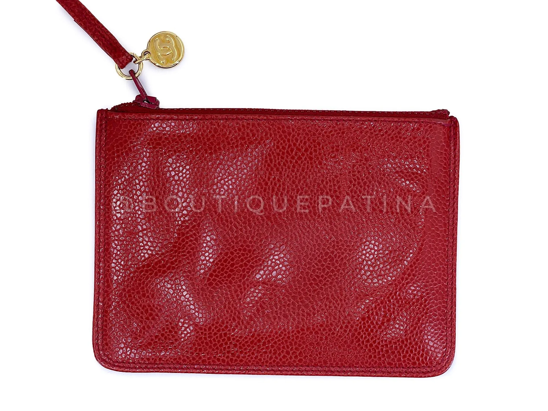 Chanel 1994 Vintage Red Caviar Mini Drawstring 6-CC Rectangular Bucket Bag 24k GHW