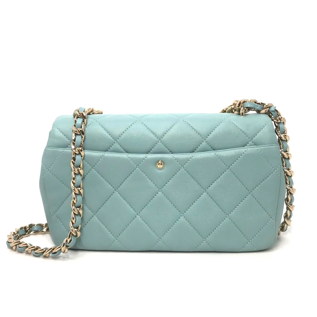 CHANEL 2020 Medium Lambskin Quilted Resin Bi-Color Elegant Chain Flap Bag Green ladies