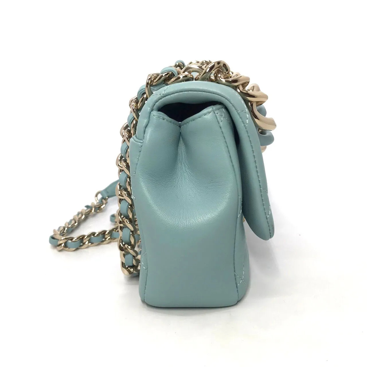 CHANEL 2020 Medium Lambskin Quilted Resin Bi-Color Elegant Chain Flap Bag Green ladies
