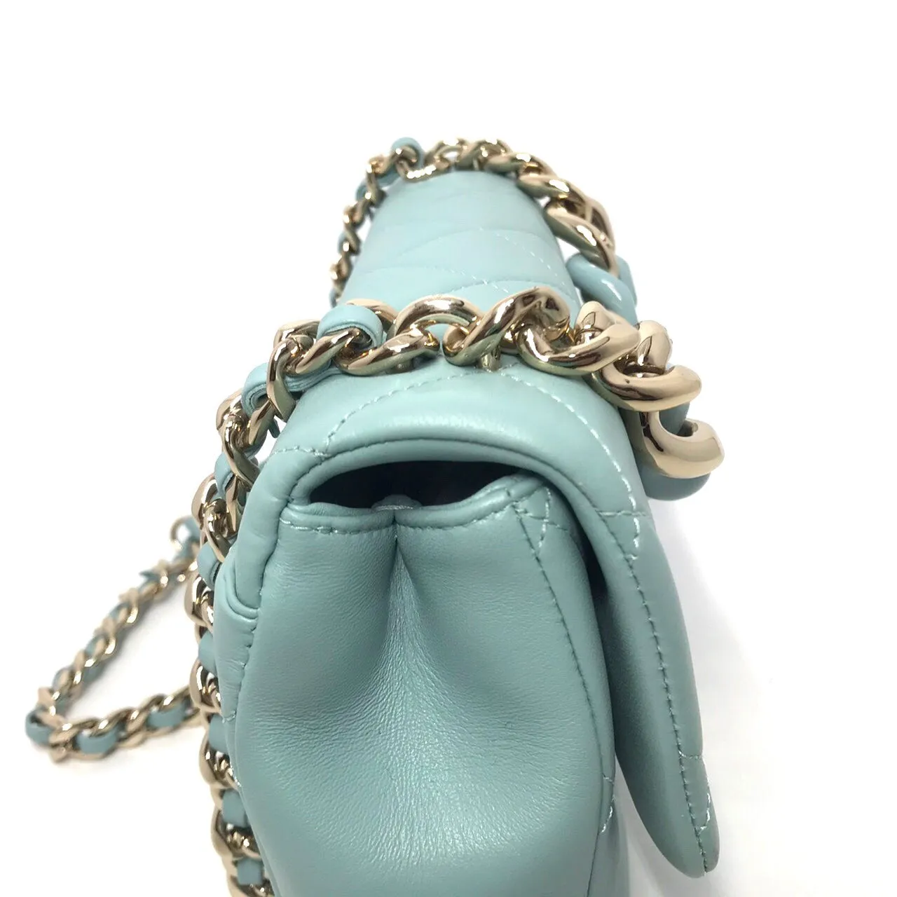 CHANEL 2020 Medium Lambskin Quilted Resin Bi-Color Elegant Chain Flap Bag Green ladies