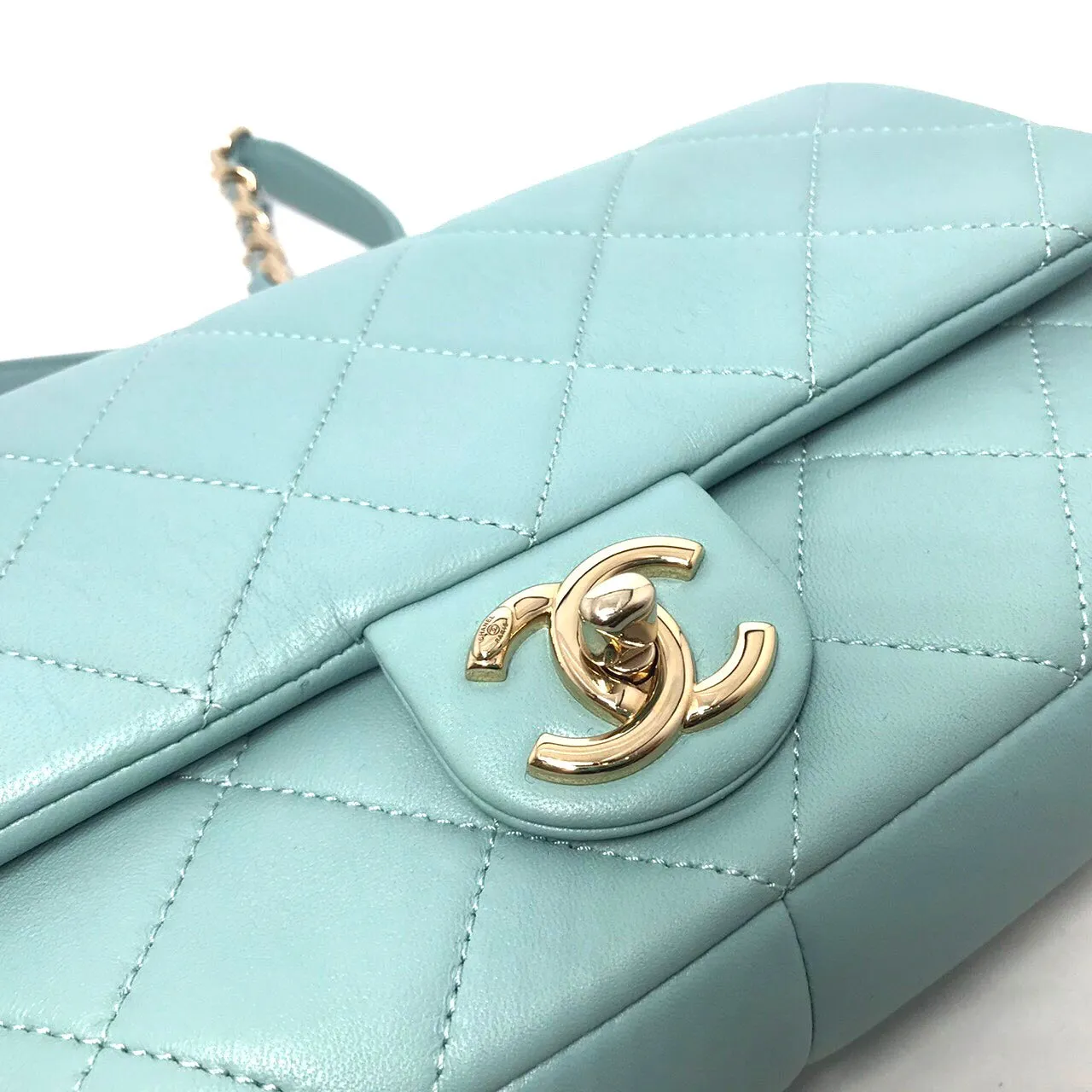 CHANEL 2020 Medium Lambskin Quilted Resin Bi-Color Elegant Chain Flap Bag Green ladies