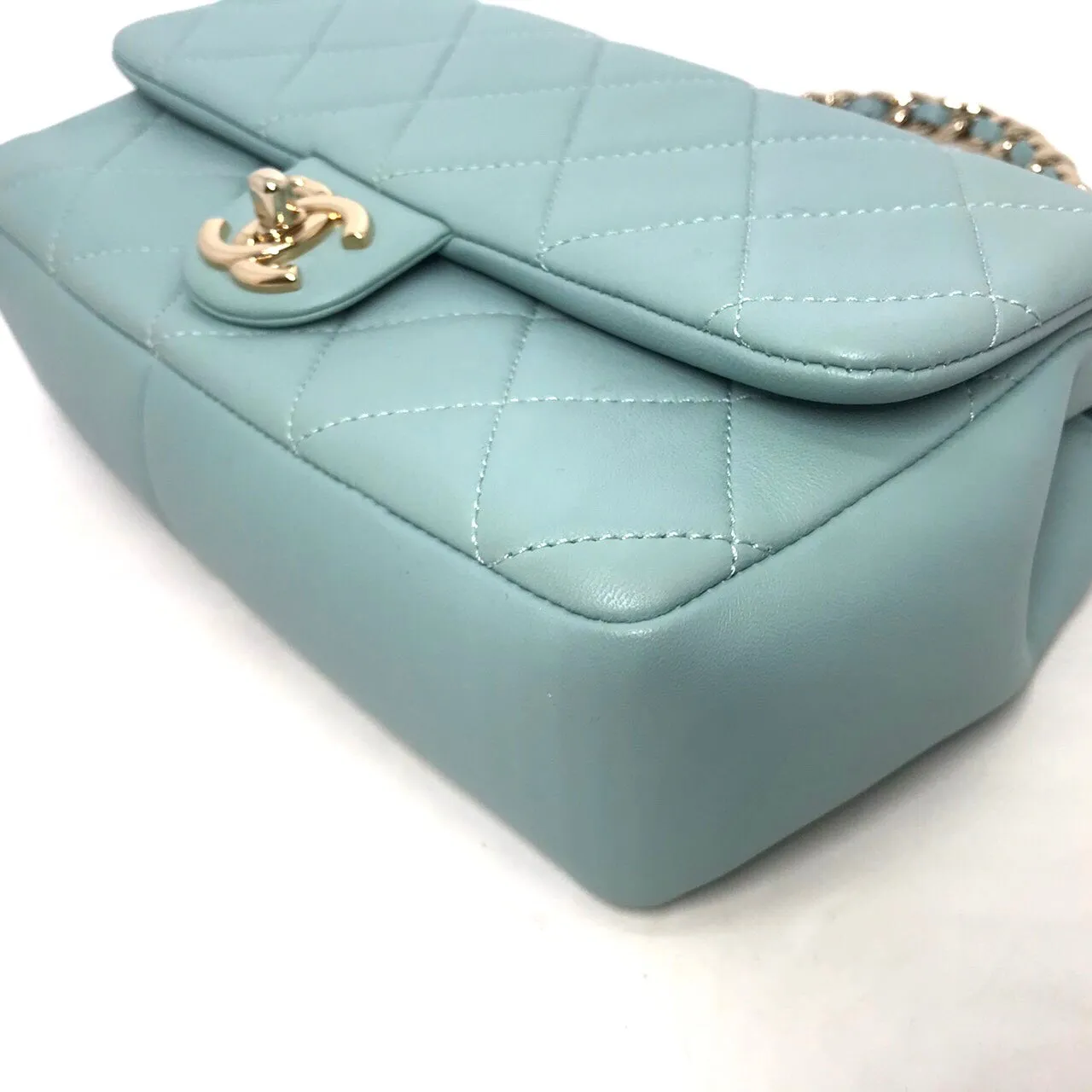 CHANEL 2020 Medium Lambskin Quilted Resin Bi-Color Elegant Chain Flap Bag Green ladies