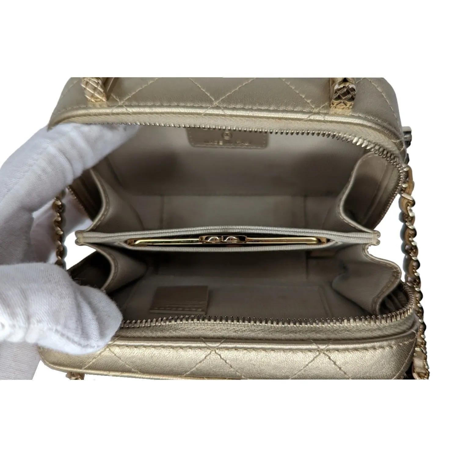 Chanel bag Metallic Lambskin Quilted Top Handle Vanity Case Gold