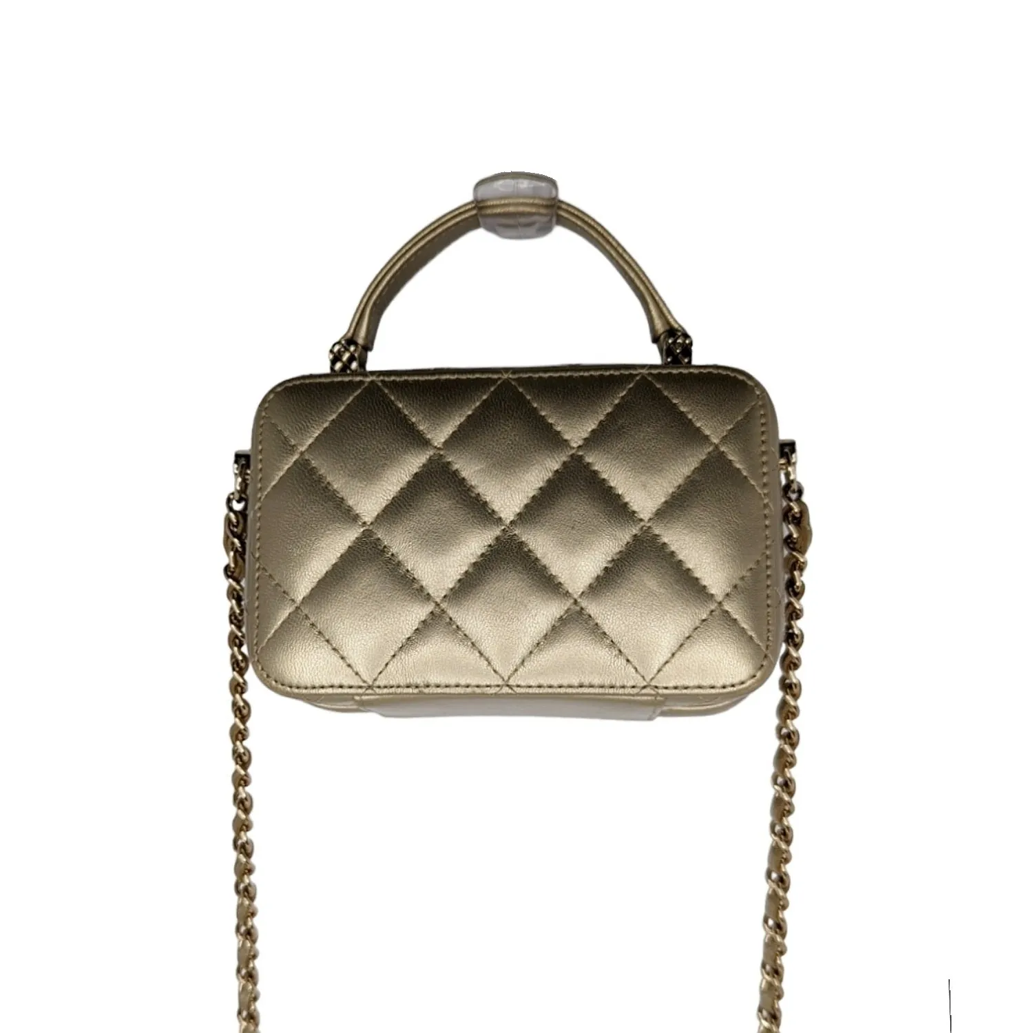 Chanel bag Metallic Lambskin Quilted Top Handle Vanity Case Gold