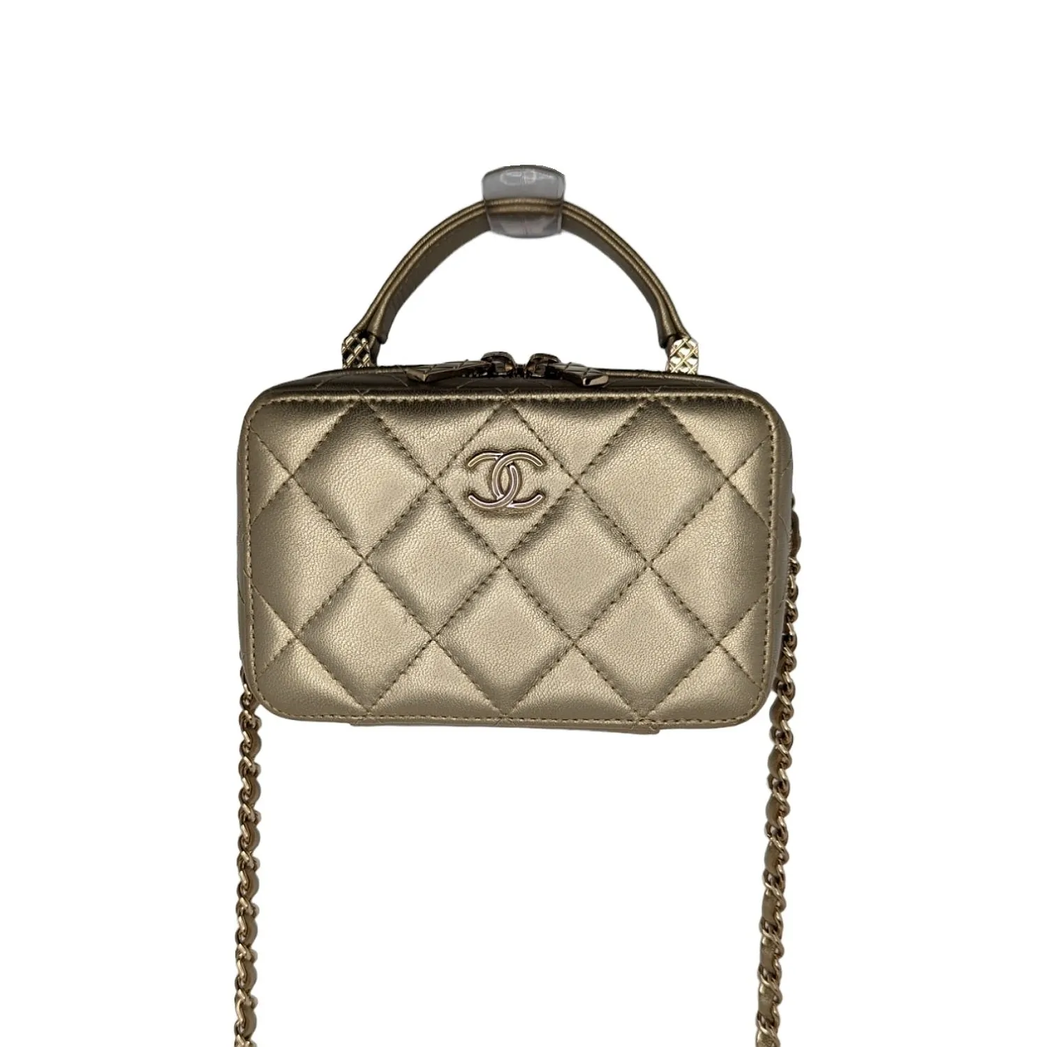 Chanel bag Metallic Lambskin Quilted Top Handle Vanity Case Gold