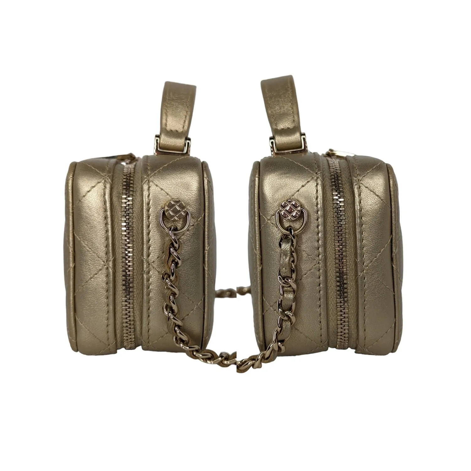 Chanel bag Metallic Lambskin Quilted Top Handle Vanity Case Gold
