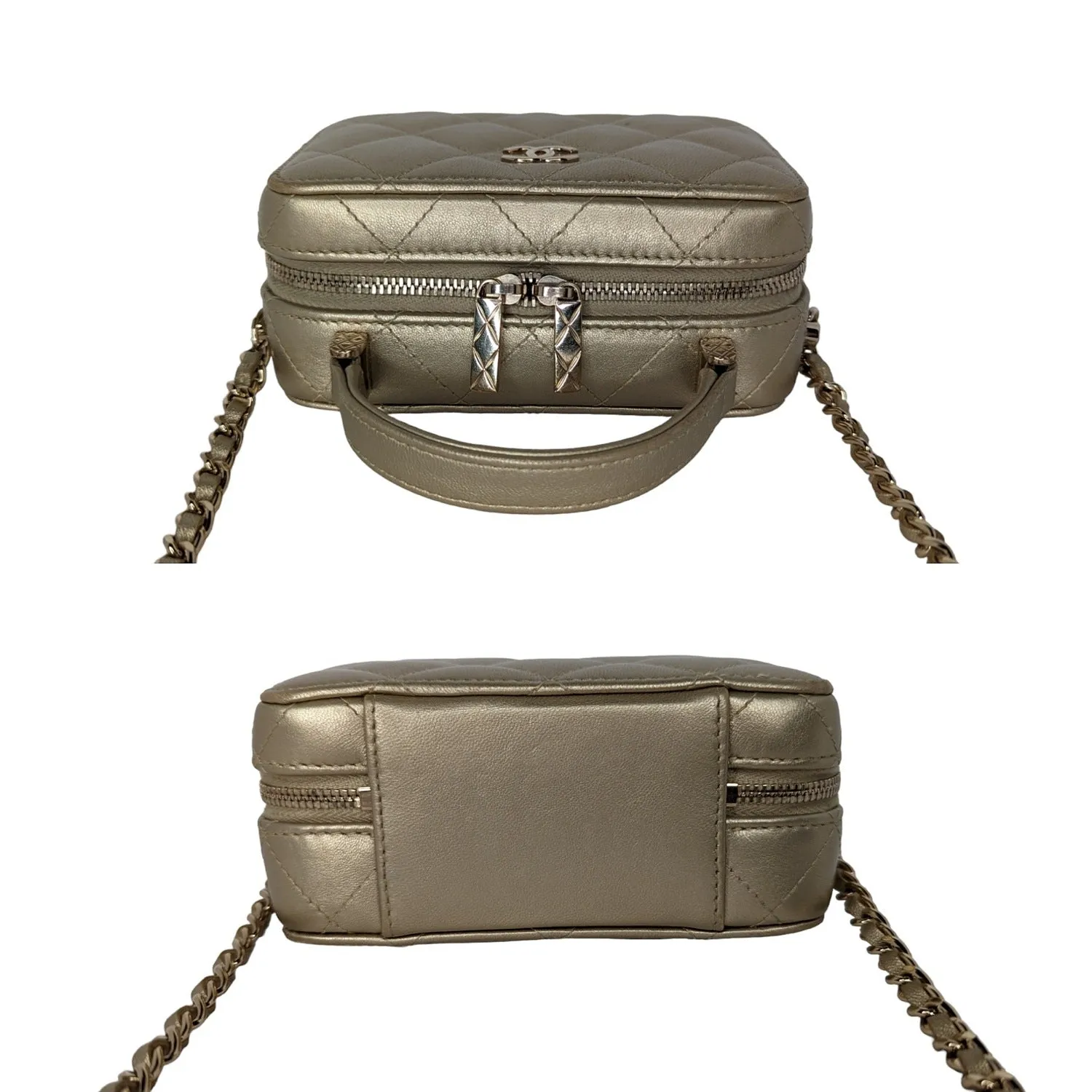 Chanel bag Metallic Lambskin Quilted Top Handle Vanity Case Gold