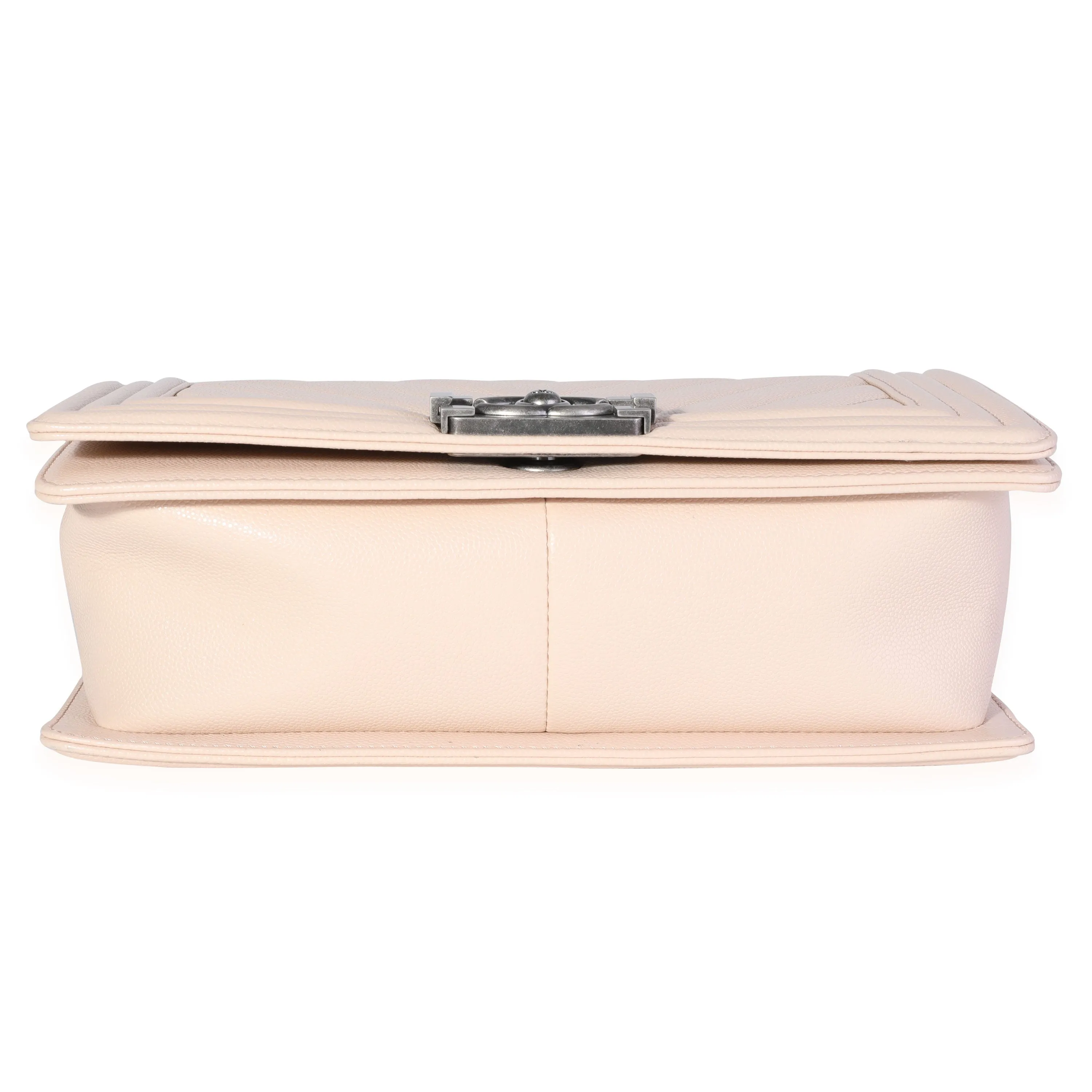 Chanel Beige Chevron Quilted Caviar Old Medium Boy Bag