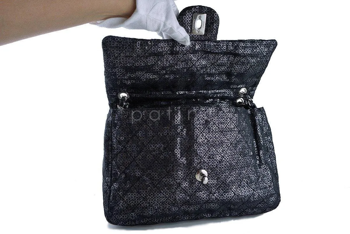 Chanel Black 13in. Maxi Quilted Sequin Classic 2.55 Jumbo XL Flap Bag