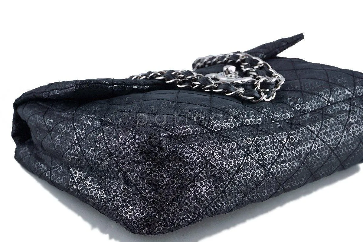 Chanel Black 13in. Maxi Quilted Sequin Classic 2.55 Jumbo XL Flap Bag
