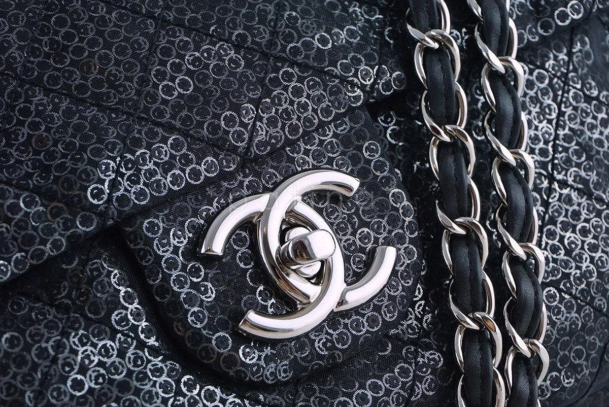 Chanel Black 13in. Maxi Quilted Sequin Classic 2.55 Jumbo XL Flap Bag