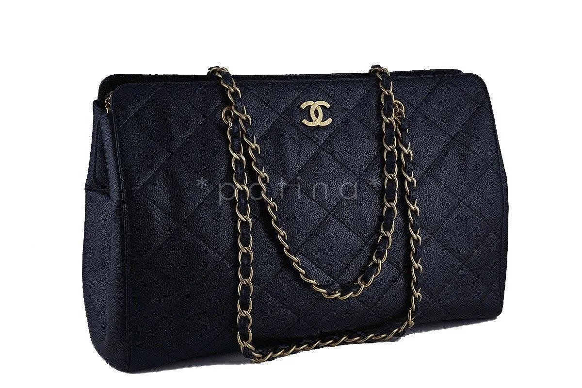 Chanel Black Caviar Quilted Large Shopper Tote Bag