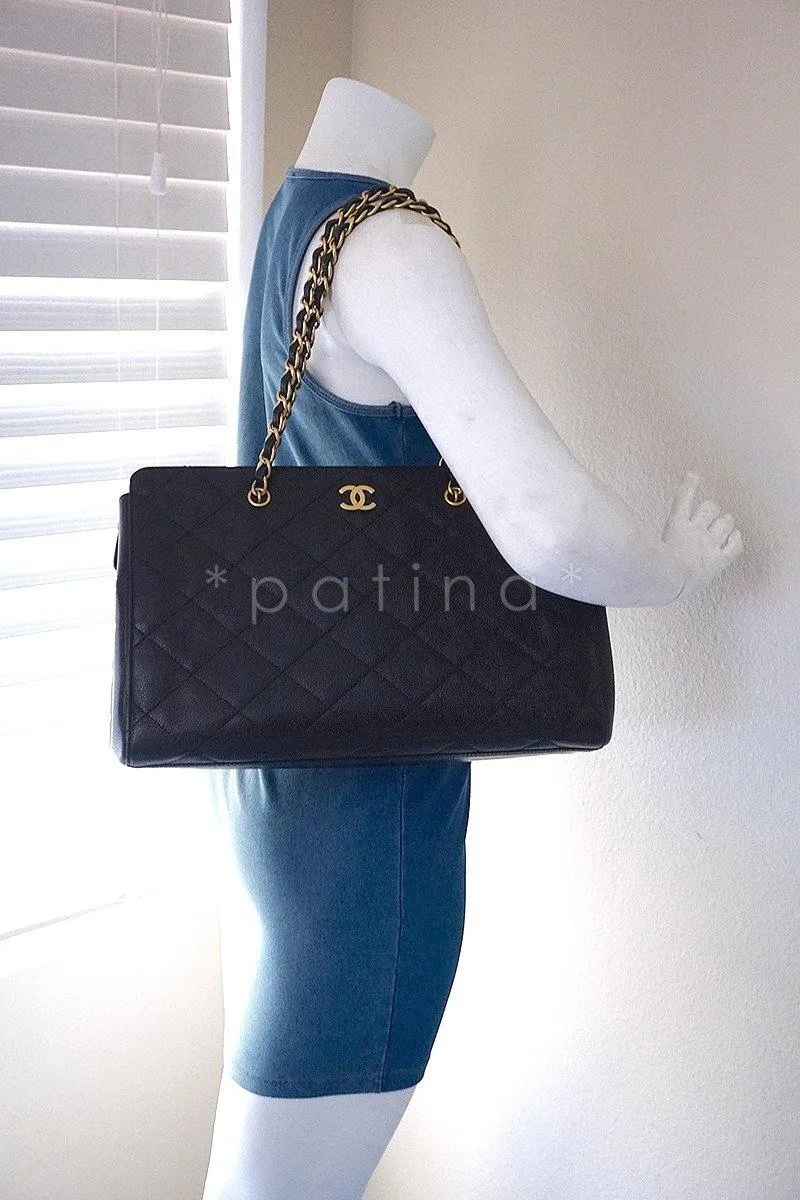 Chanel Black Caviar Quilted Large Shopper Tote Bag
