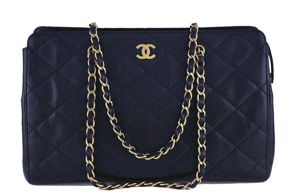 Chanel Black Caviar Quilted Large Shopper Tote Bag