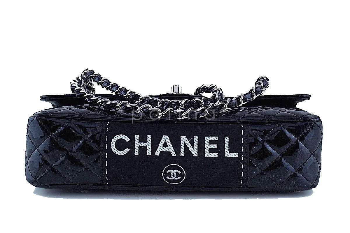 Chanel Black Glossy Patent Quilted Classic Label Flap Bag