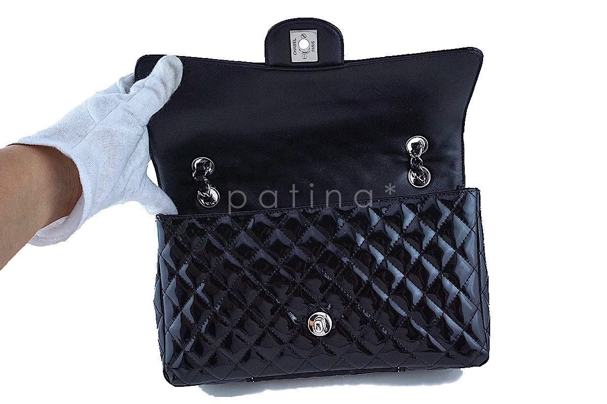 Chanel Black Glossy Patent Quilted Classic Label Flap Bag