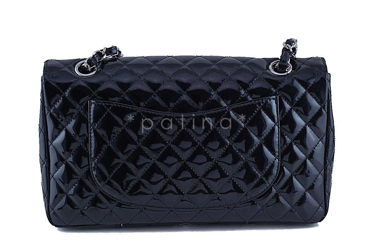 Chanel Black Glossy Patent Quilted Classic Label Flap Bag