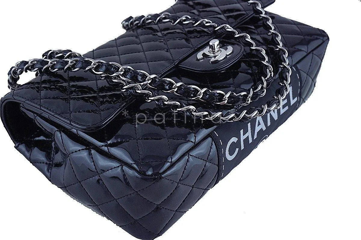 Chanel Black Glossy Patent Quilted Classic Label Flap Bag