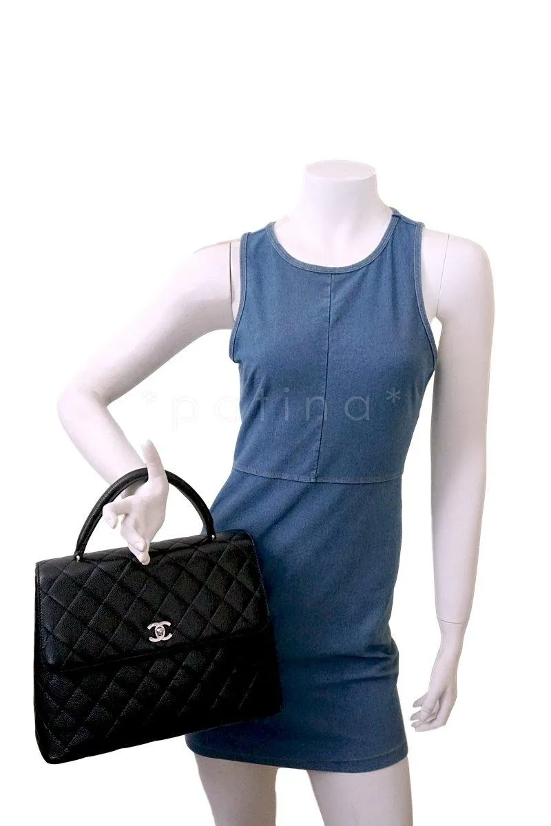 Chanel Black Large Caviar Classic Quilted Kelly Flap Bag SHW