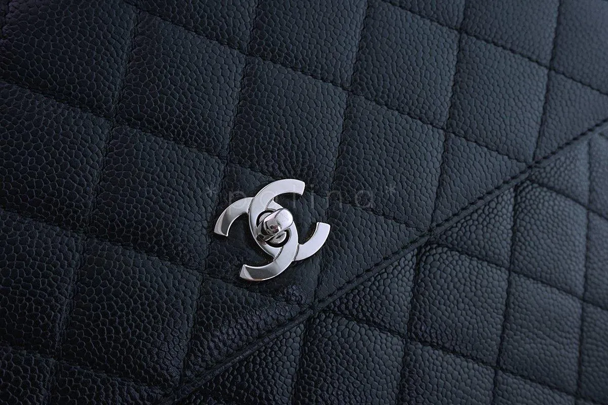 Chanel Black Large Caviar Classic Quilted Kelly Flap Bag SHW