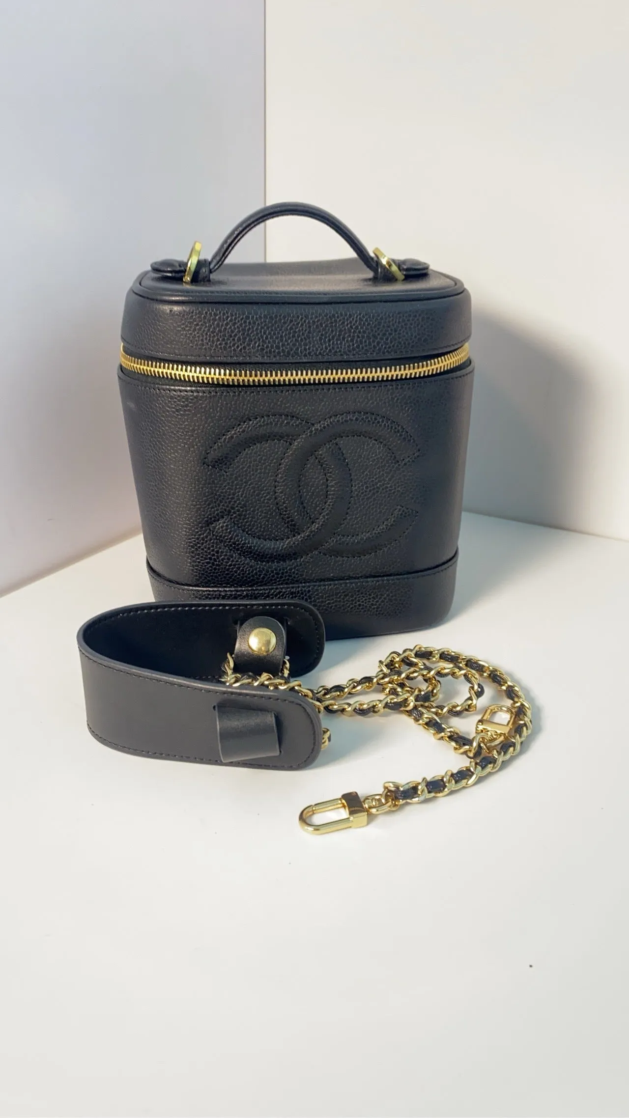Chanel Black Leather Vanity Case Bag