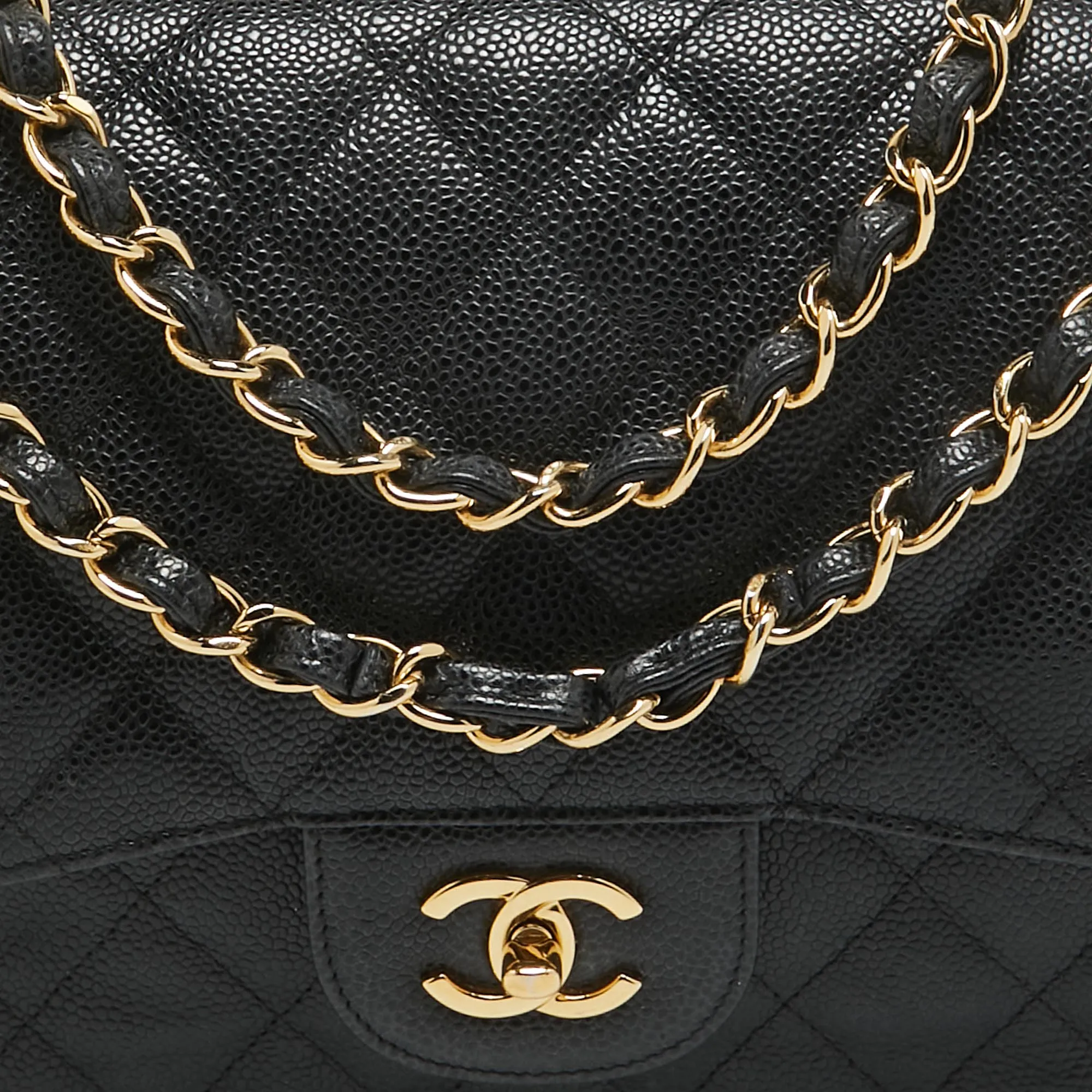 CHANEL Black Quilted Caviar Leather Jumbo Classic Double Flap Bag