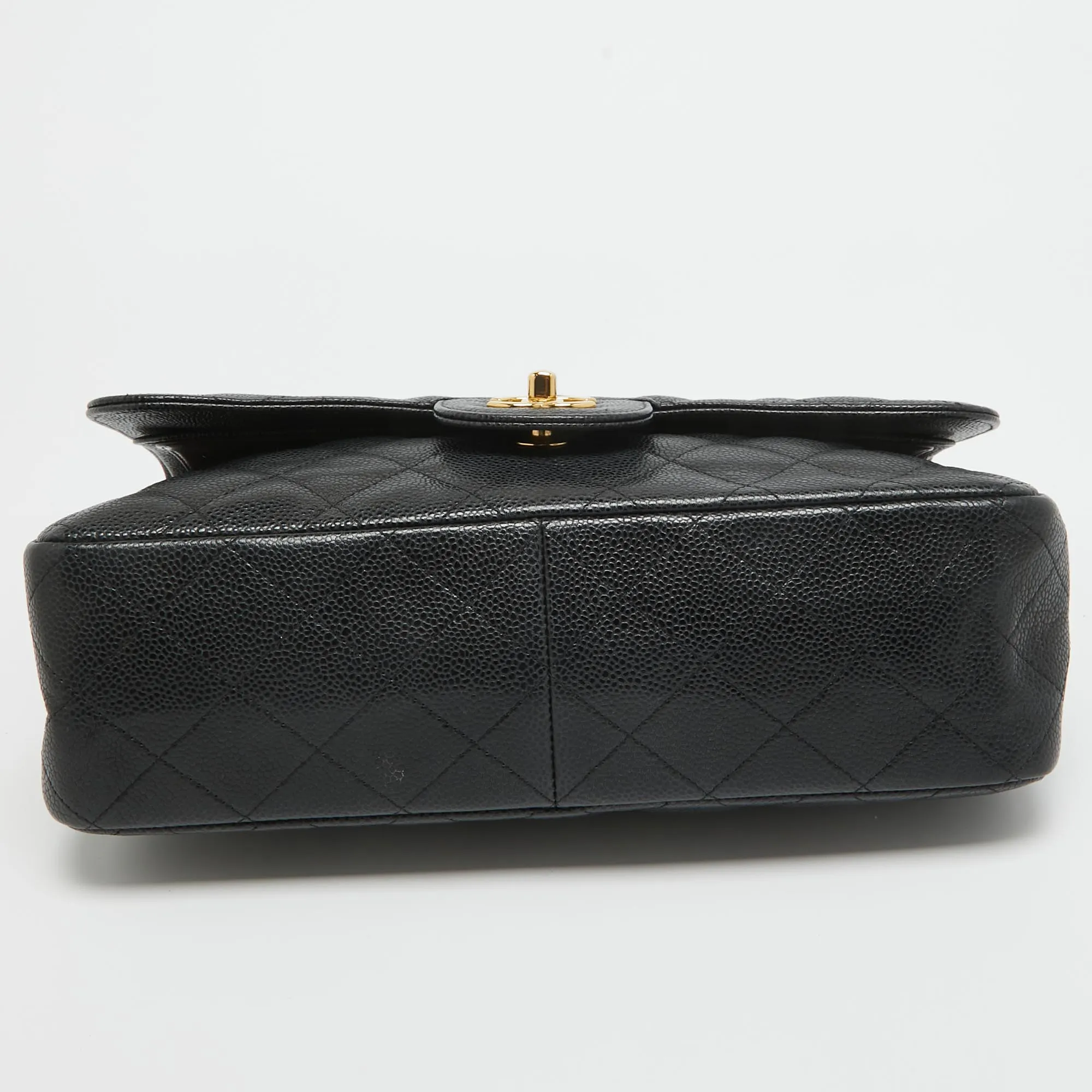 CHANEL Black Quilted Caviar Leather Jumbo Classic Double Flap Bag