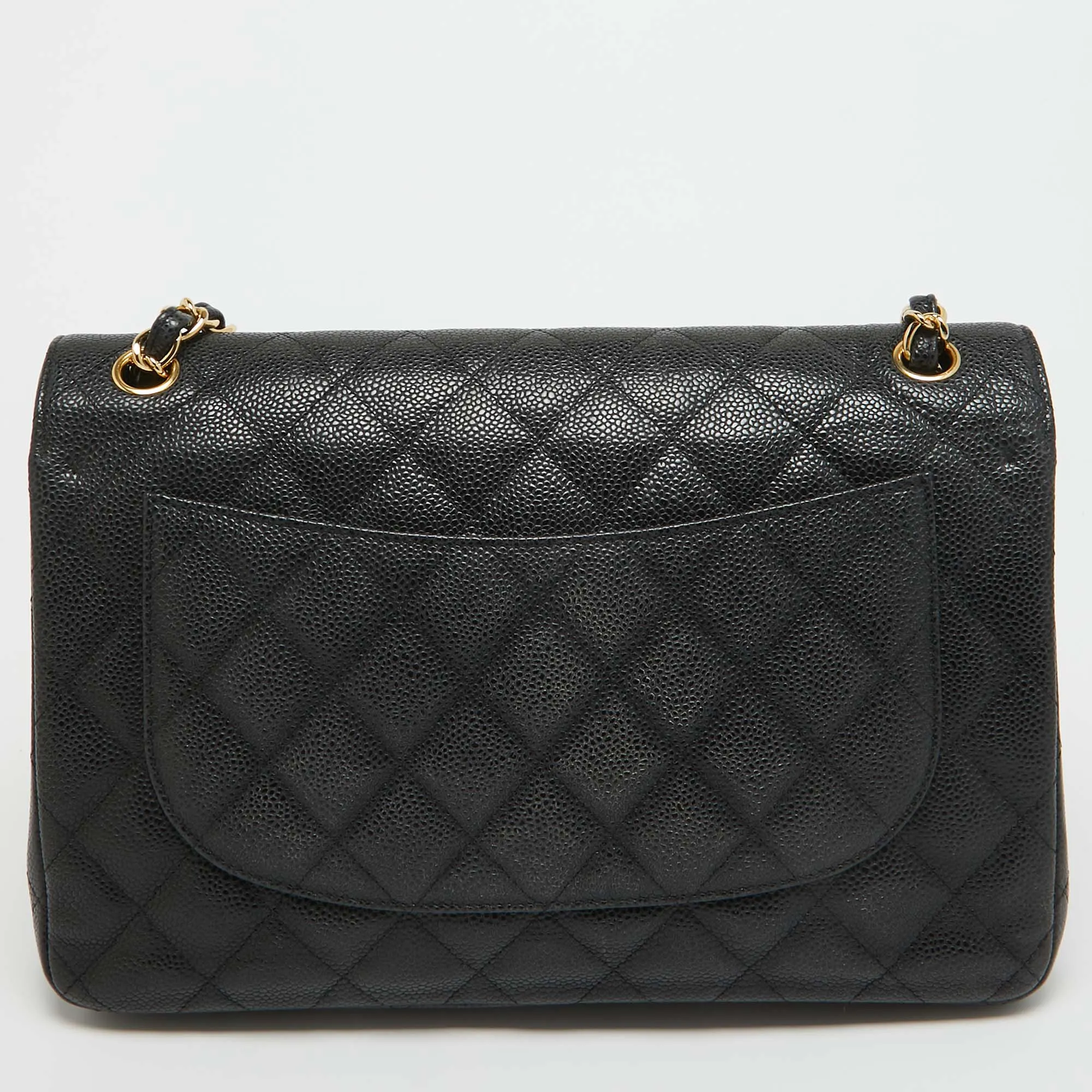 CHANEL Black Quilted Caviar Leather Jumbo Classic Double Flap Bag