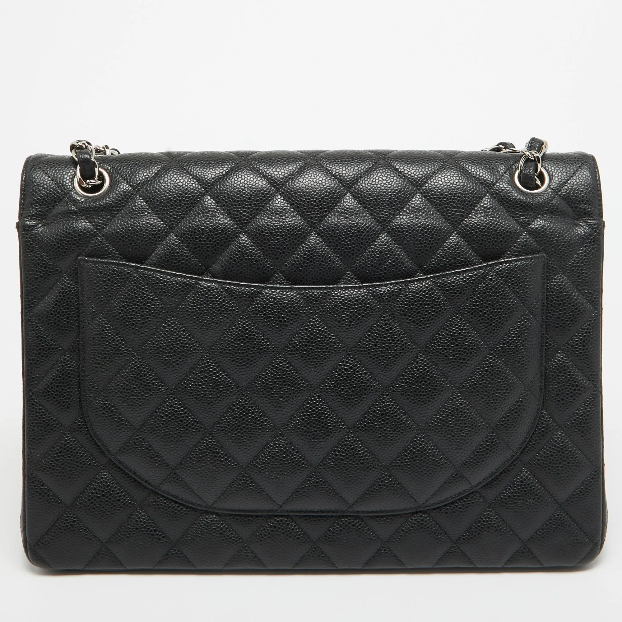 CHANEL Black Quilted Caviar Leather Maxi Classic Double Flap Bag