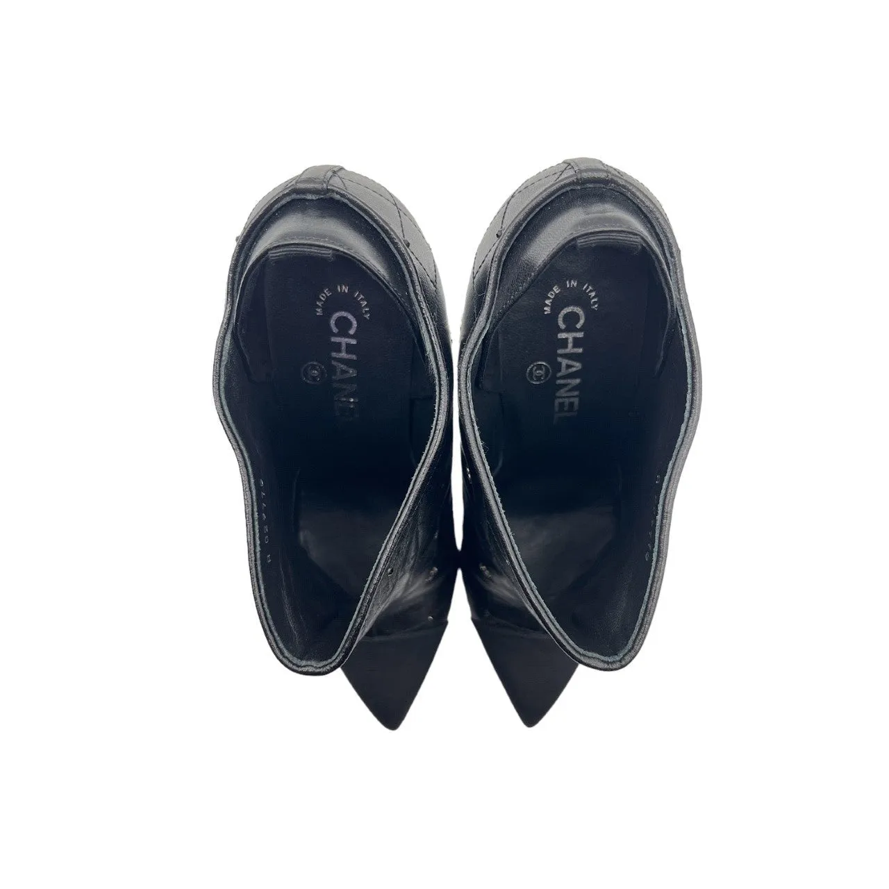 Chanel Black Quilted Leather Pointed Toe Ankle Boots - Sz 39.5