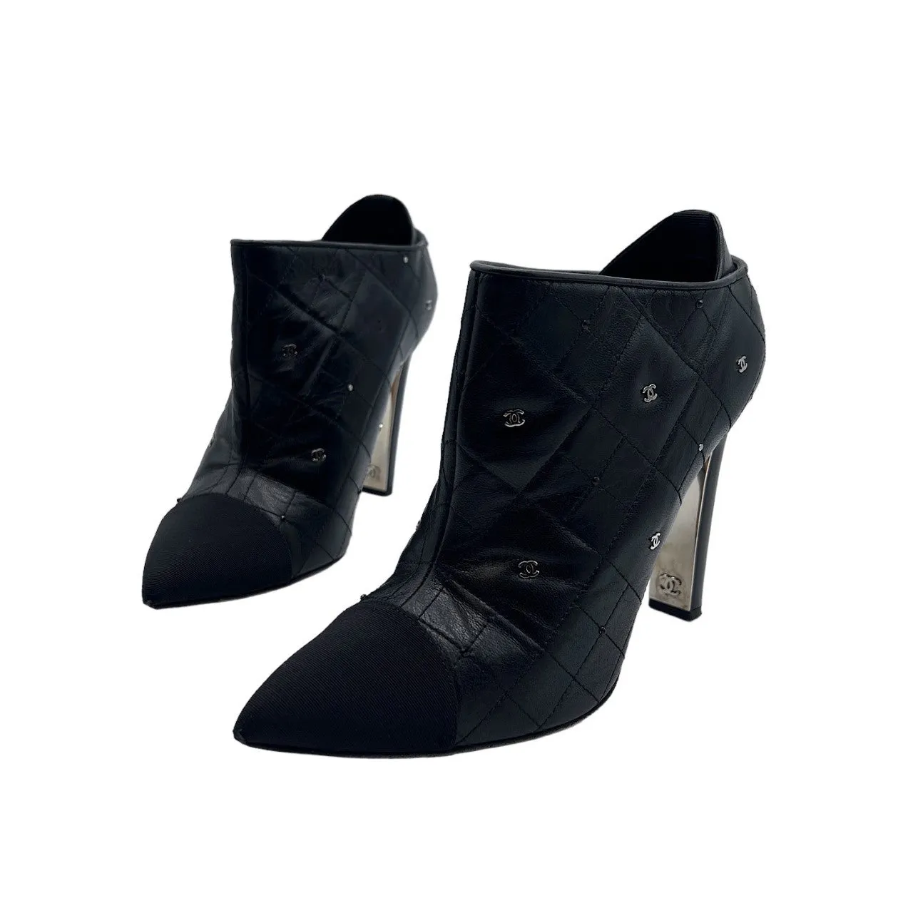 Chanel Black Quilted Leather Pointed Toe Ankle Boots - Sz 39.5