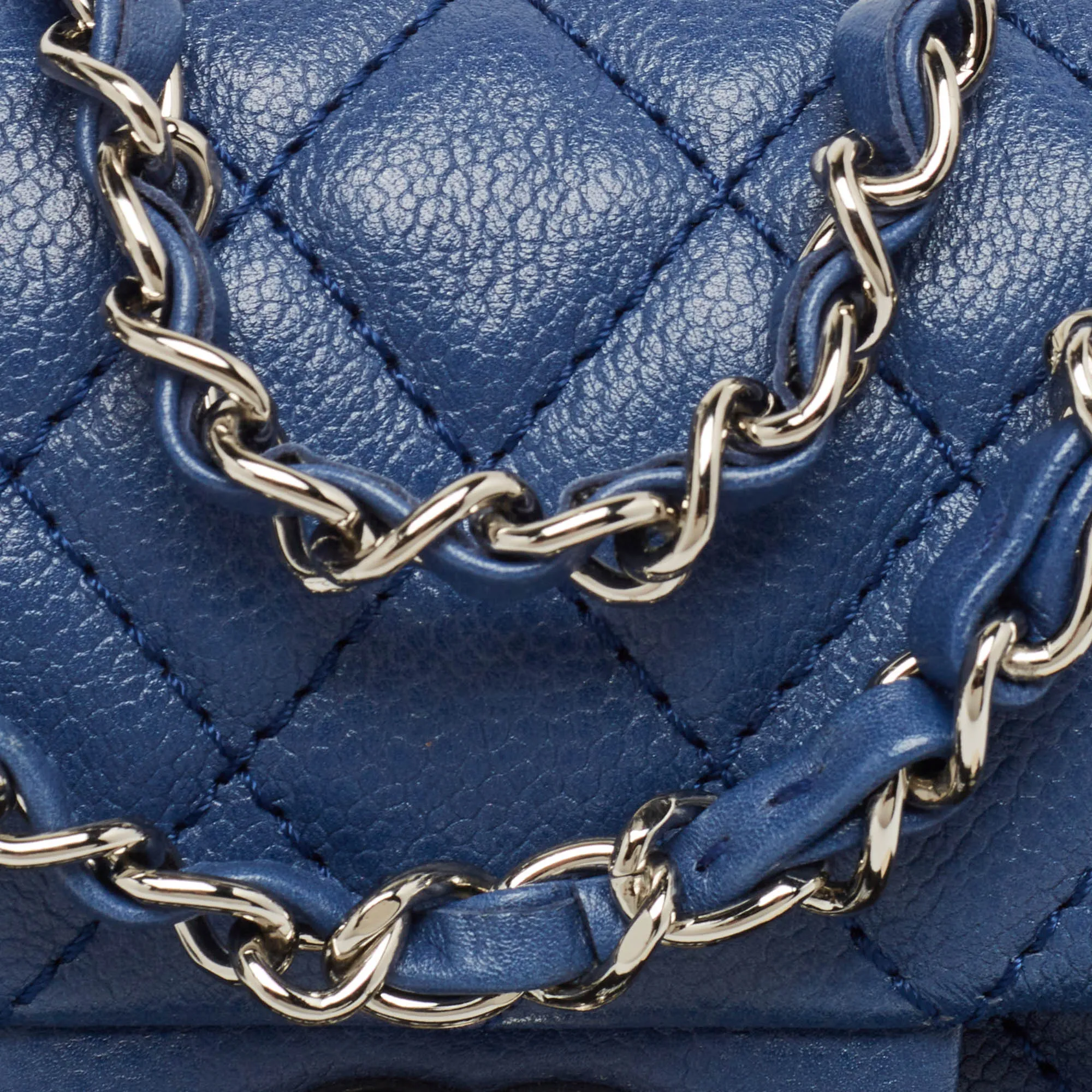 CHANEL Blue Quilted Caviar Leather East/West Classic New Bag