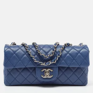 CHANEL Blue Quilted Caviar Leather East/West Classic New Bag