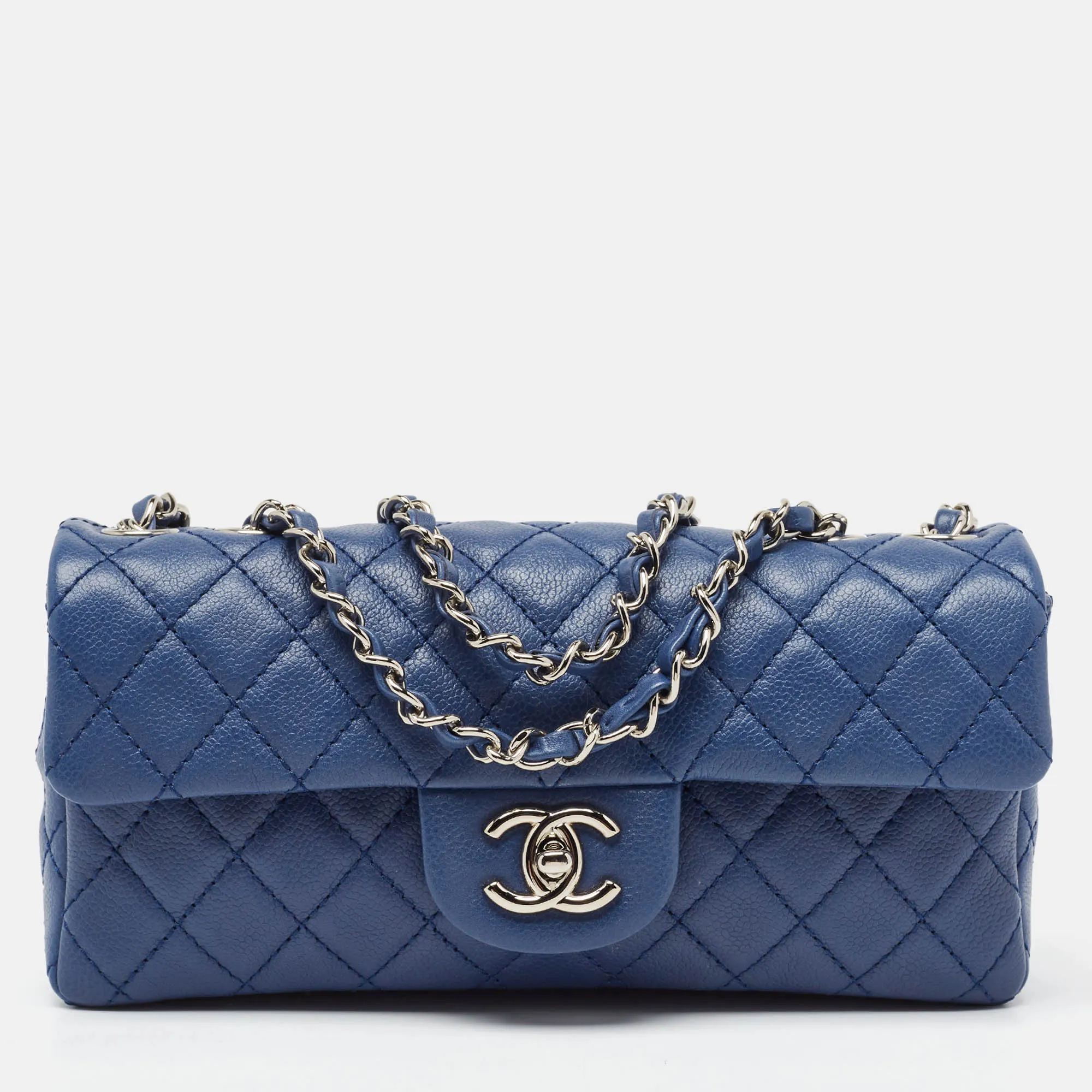 CHANEL Blue Quilted Caviar Leather East/West Classic New Bag