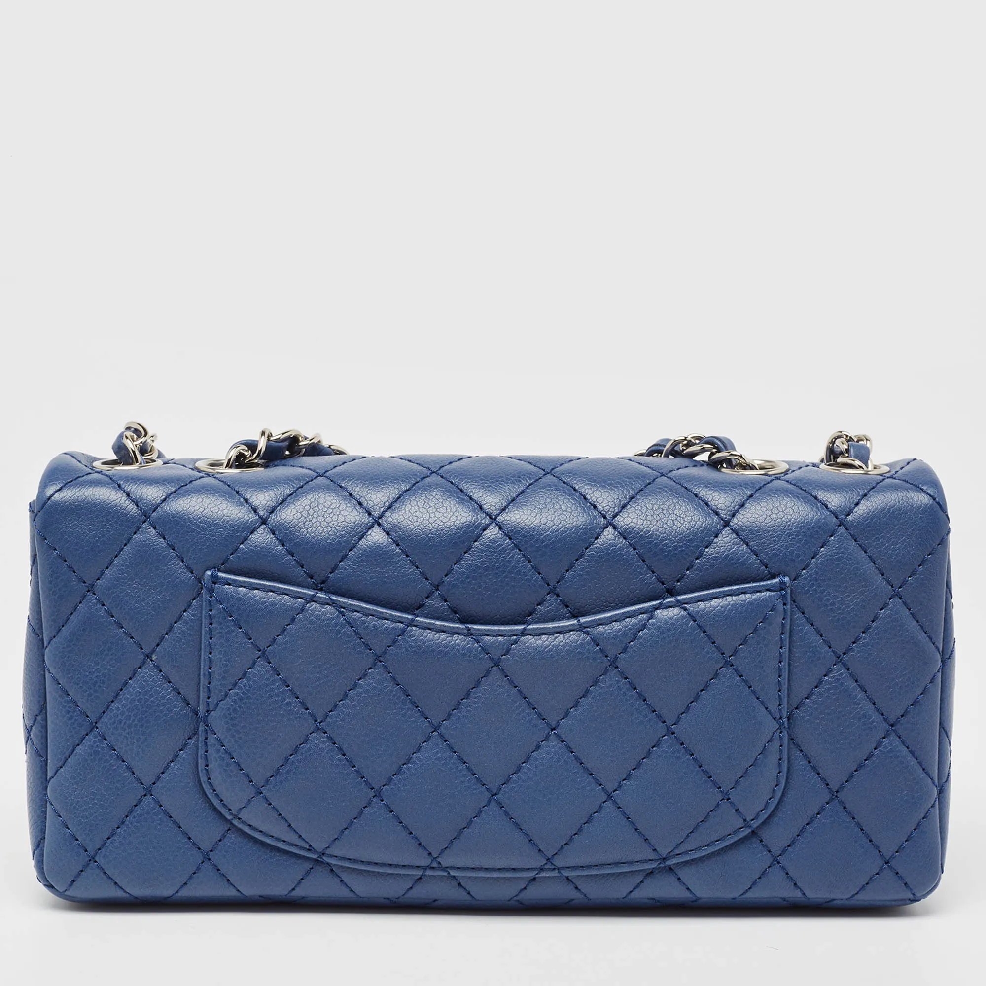CHANEL Blue Quilted Caviar Leather East/West Classic New Bag