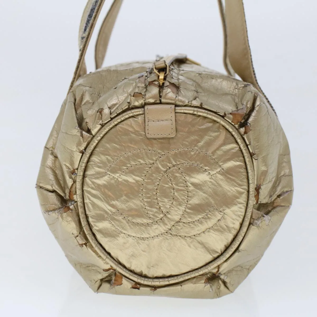 Chanel Boston Bag Patent leather Gold Tone CC Auth yb278