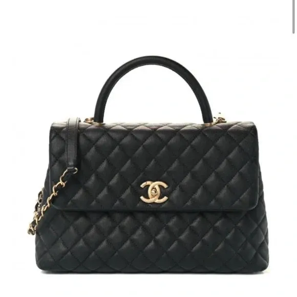 CHANEL CAVIAR QUILTED MEDIUM COCO TOP HANDLE FLAP BAG